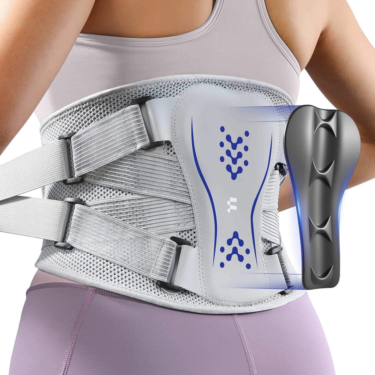 Back Brace for Lower Pain Relief, 4-Way Stretch Knit Fabric, M, Gray
