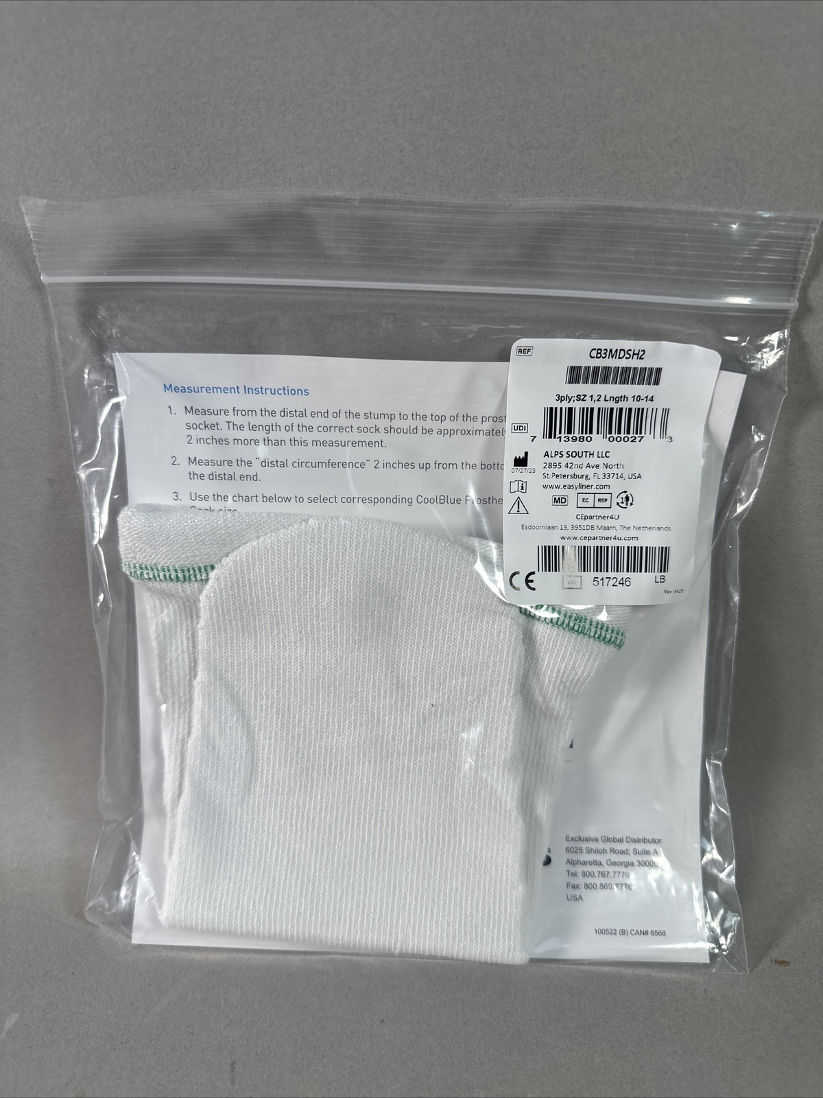 Cool Blue Prosthetic Socks CB3MDSH2 3 Ply SZ 1, 2 Lngth 10-14 Coolblue Green