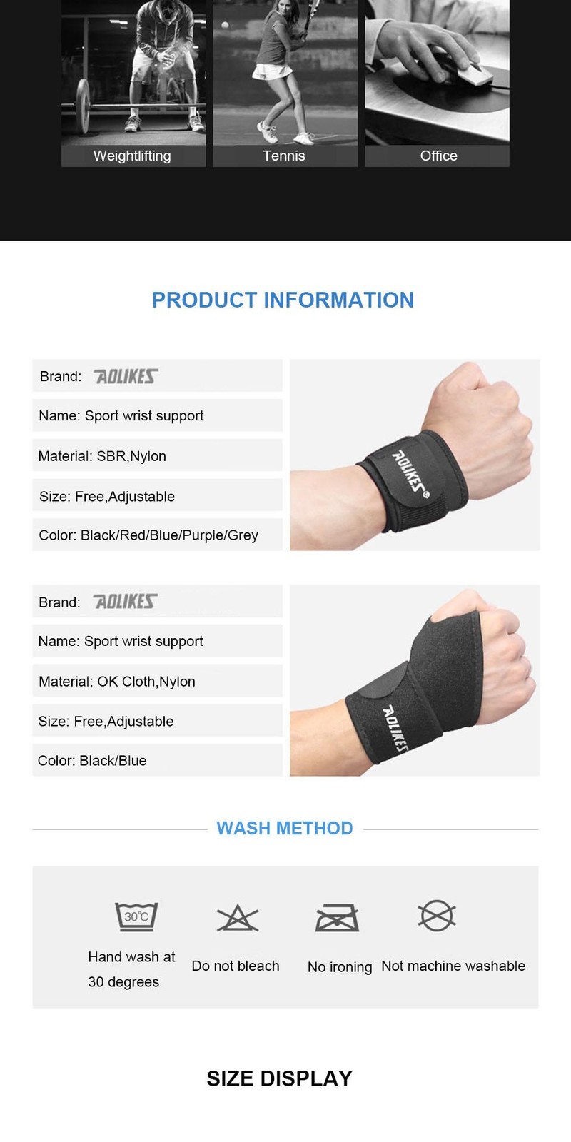 Aolikes 1 Pc Wrist Band Support for Adjustable Wrist Bandage Brace for Sports Wr