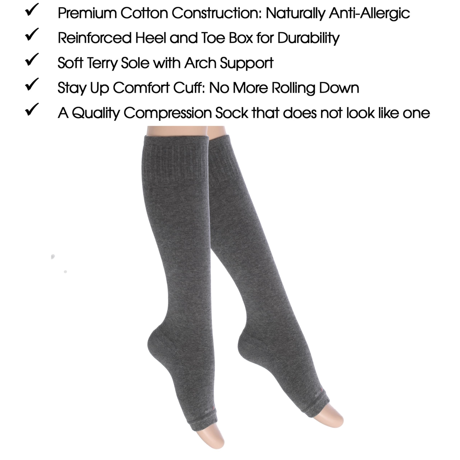 1 Pair Toeless Cotton Compression Socks for Women Men 15-20 mmHg Support