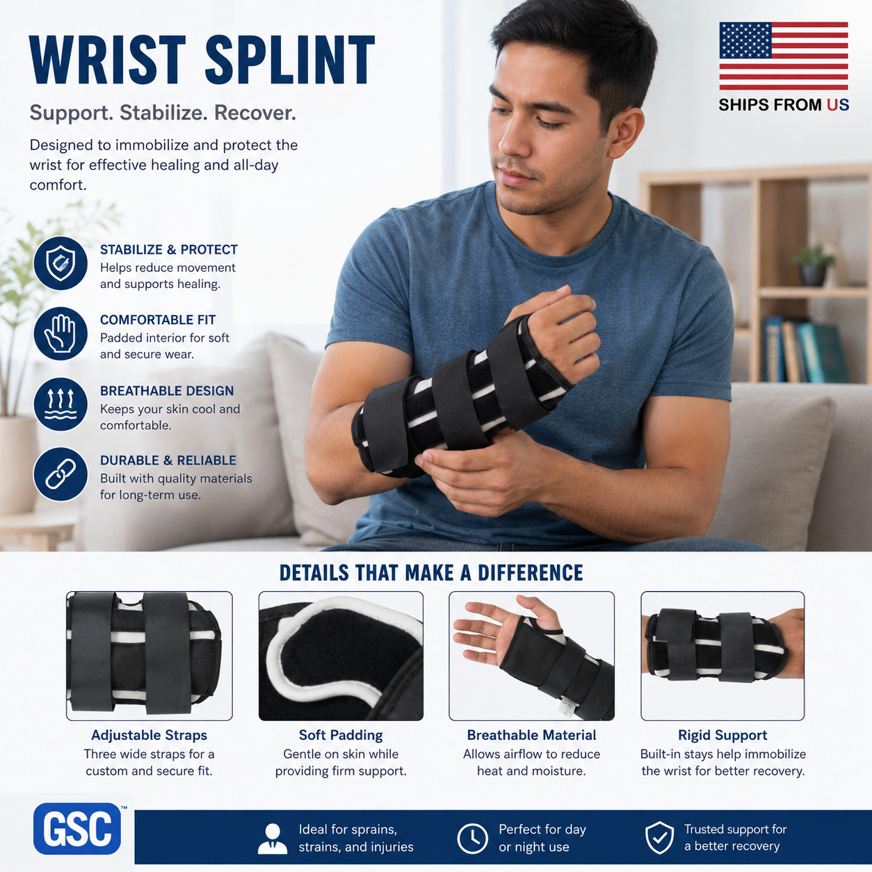 CANVAS B.A.T.H. WRIST SPLINT, RIGHT, BLACK SIZE LARGE By DJ Orthopedics