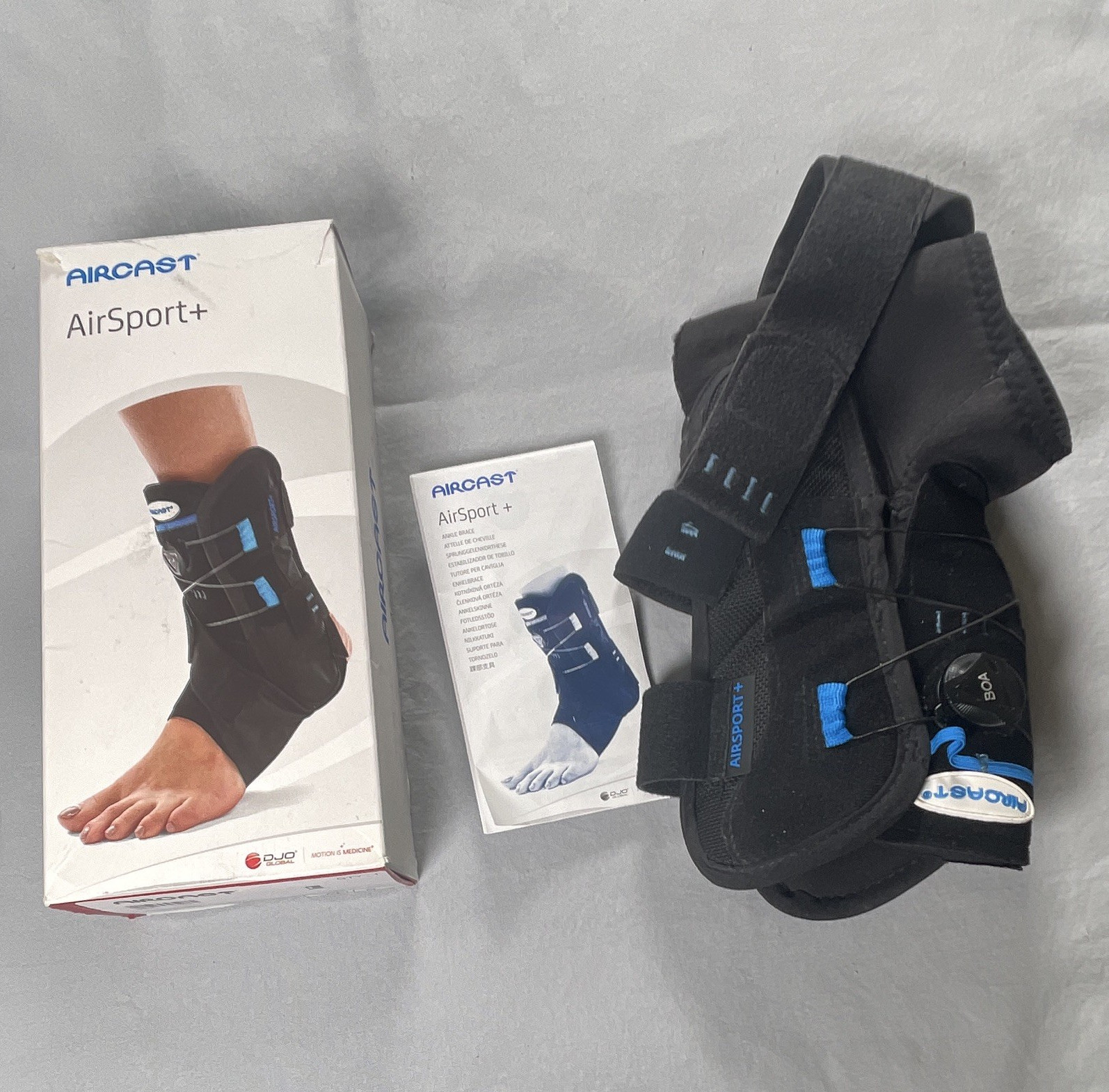 Aircast AirSport+ Adjustable Ankle Brace Black Blue Orthopedic Support Unisex