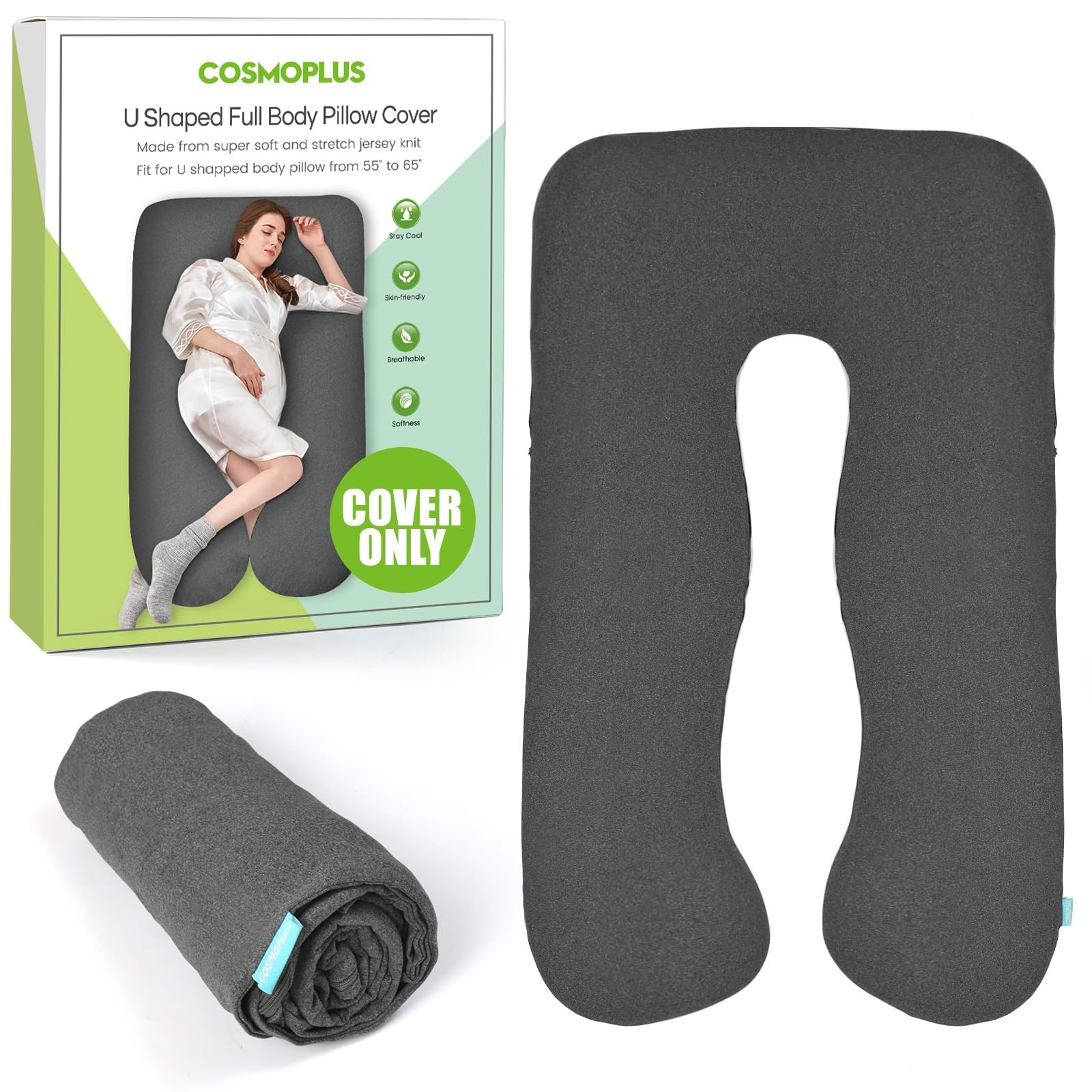 COSMOPLUS U Shaped Full Body Pillow Case for Maternity,stretchy Cool Breathable