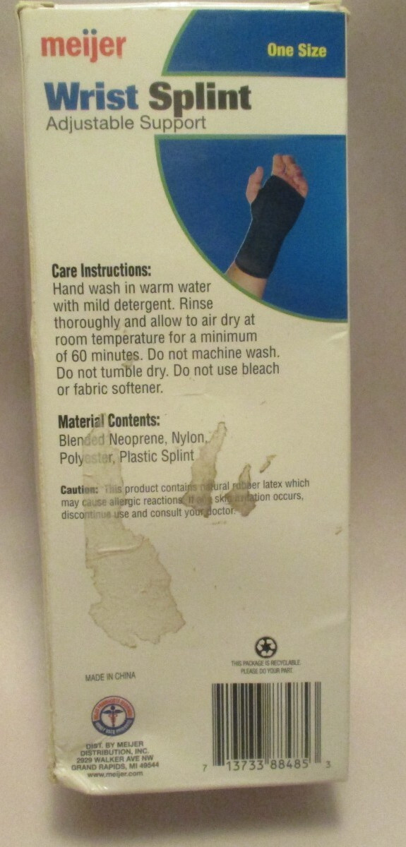 New in Box Meijer Adult Wrist Splint, Left Wrist, Black Brace, One Size Fits All