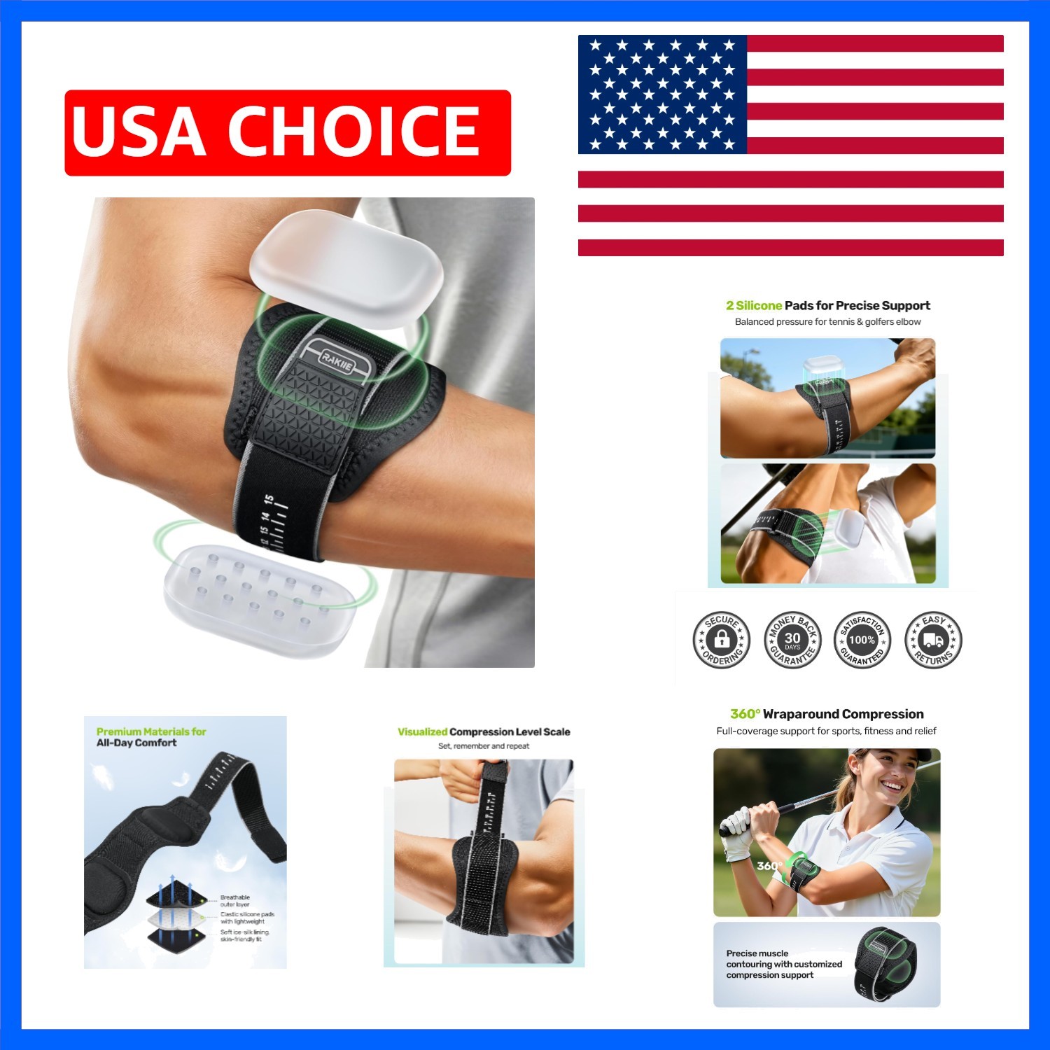 Upgraded Tennis Elbow Brace for Men Women with 2 Silicone Pads, Adjustable Go…