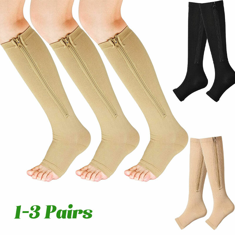3 Pairs Compression Socks for Men Women Toeless Open Toe Support Socks 20-30 mmg