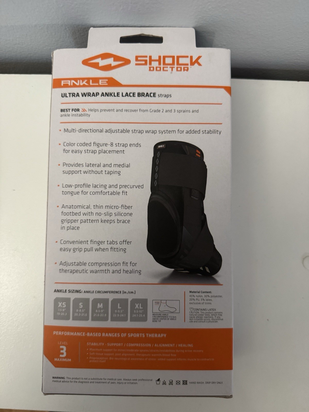 Shock Doctor Ultra Wrap Ankle Lace Brace w/ Straps Level 3 Size L Model 851 NEW