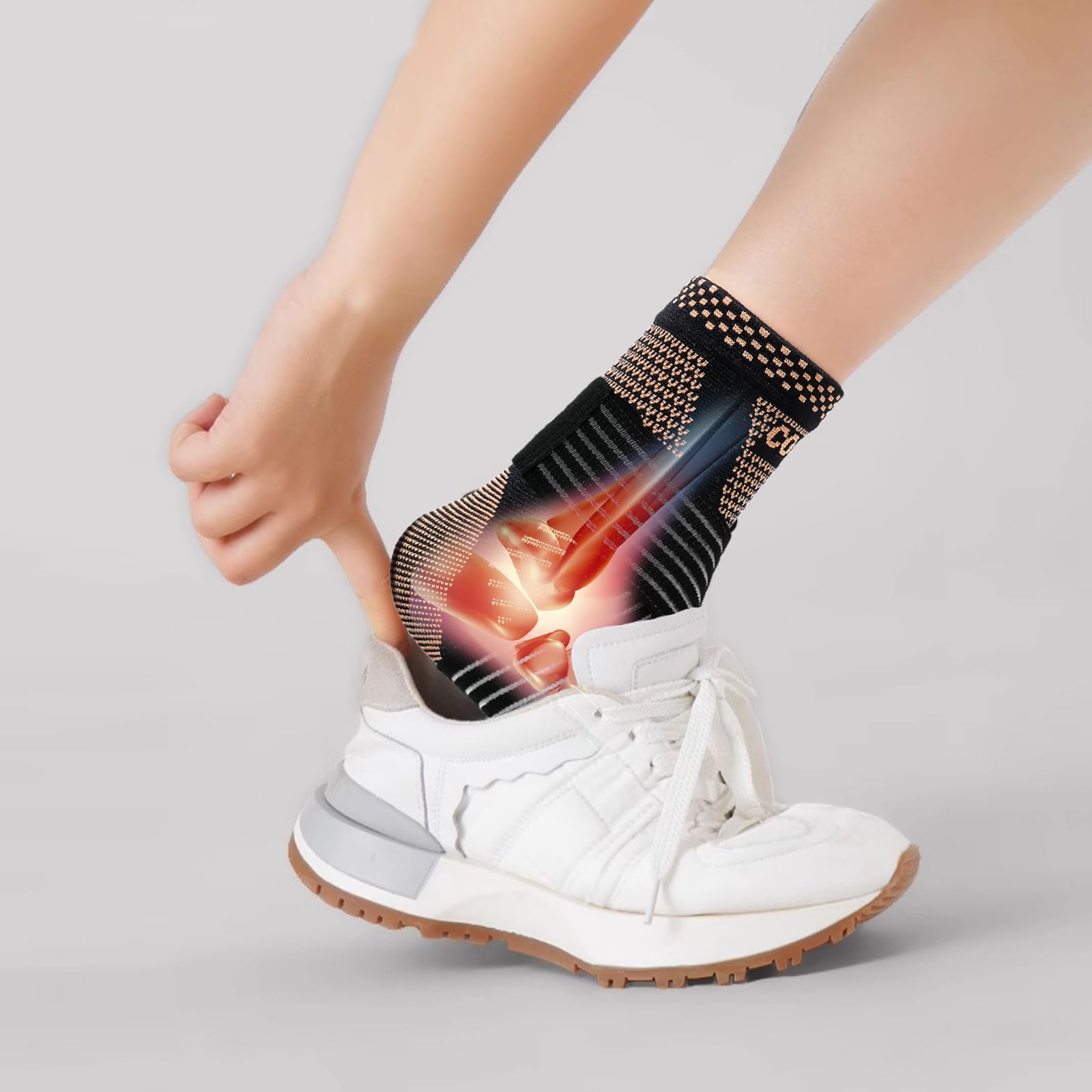LISEPWU Copper Ankle Brace with Adjustable Compression Bandage, Large, Black