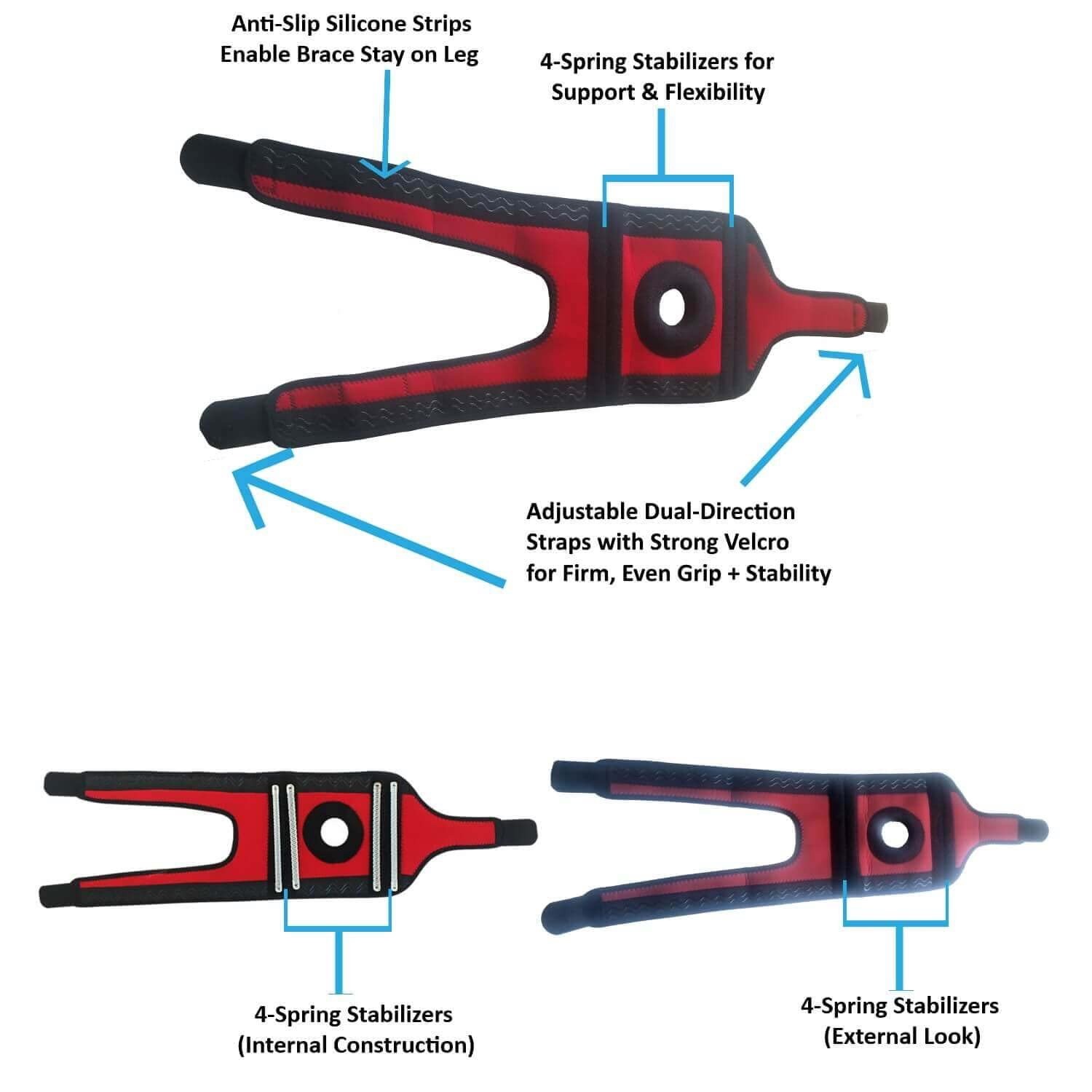 Gladton Knee Brace XL Red & Black Premium Support