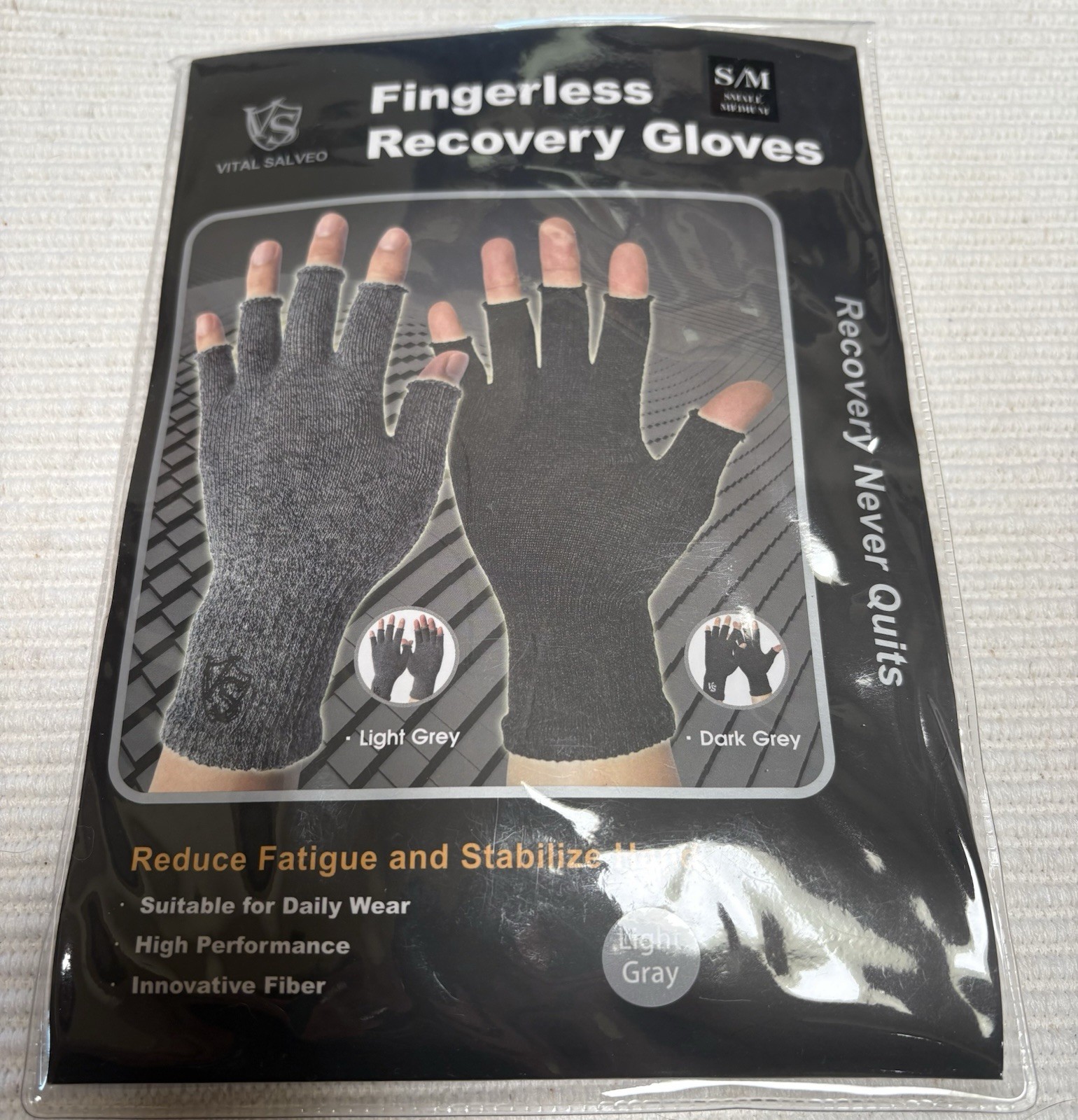Fingerless Arthritis Circulation Compression Gloves in Gray Size XL