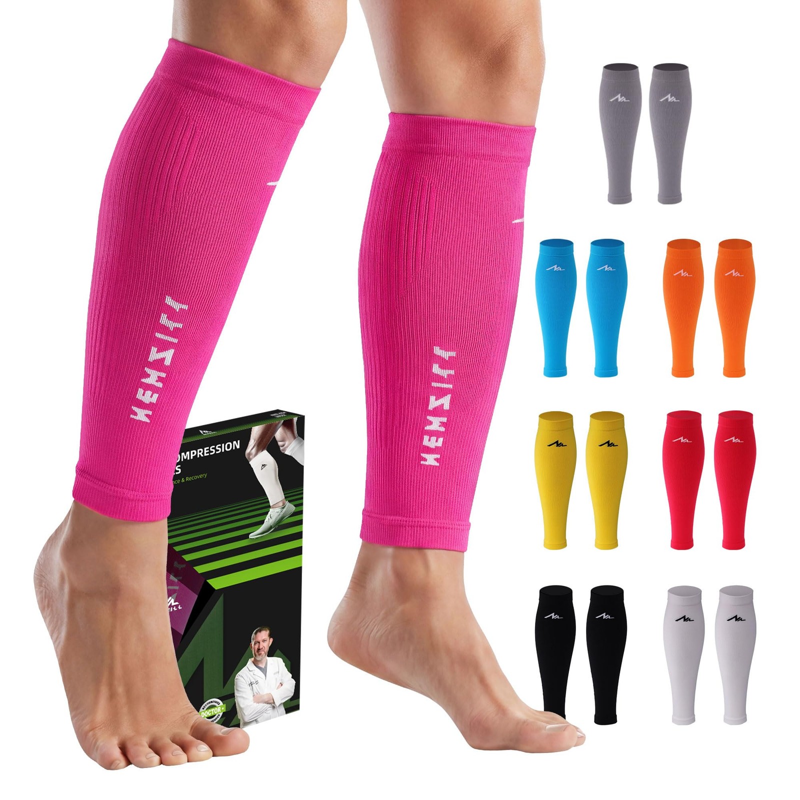 NEWZILL Calf Compression Sleeve for Men & L/XL (see Size Chart), Solid Pink