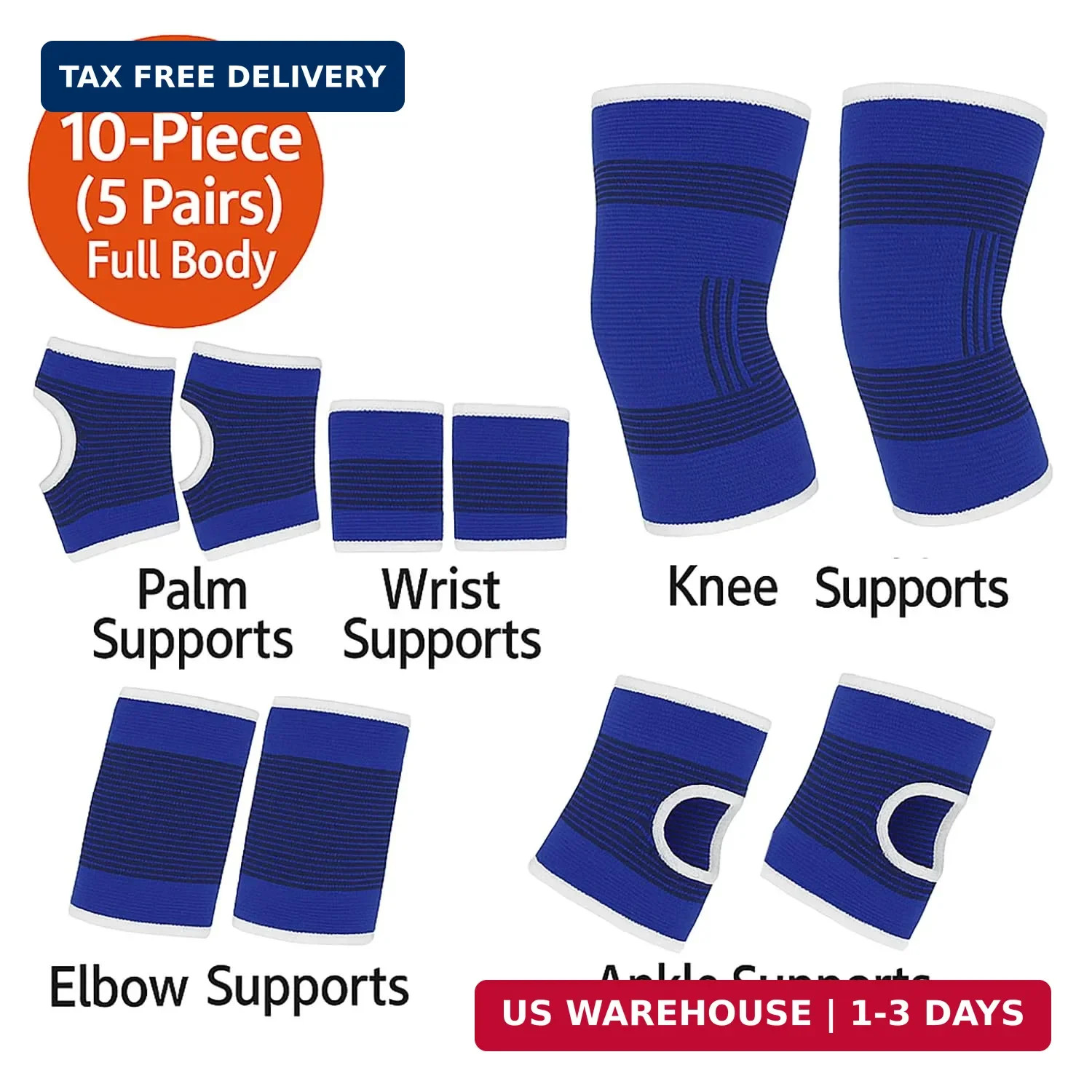 10-Piece Compression Support Brace Set for Knee, Elbow, Wrist Palm & Ankle | Joi