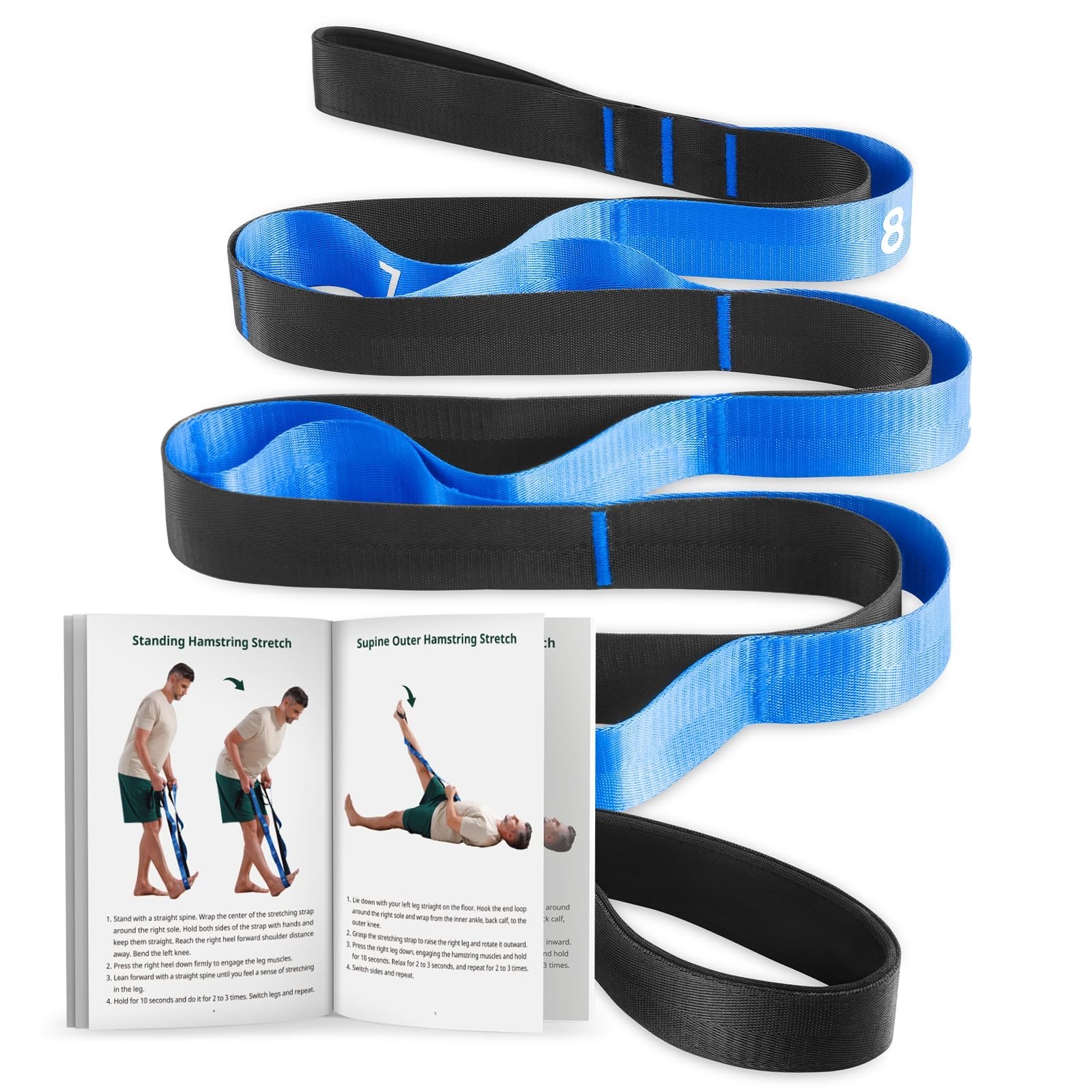 Non-Elastic Stretching Strap with Loops for Rehab, Yoga, Mobility Aid, Leg Lifte