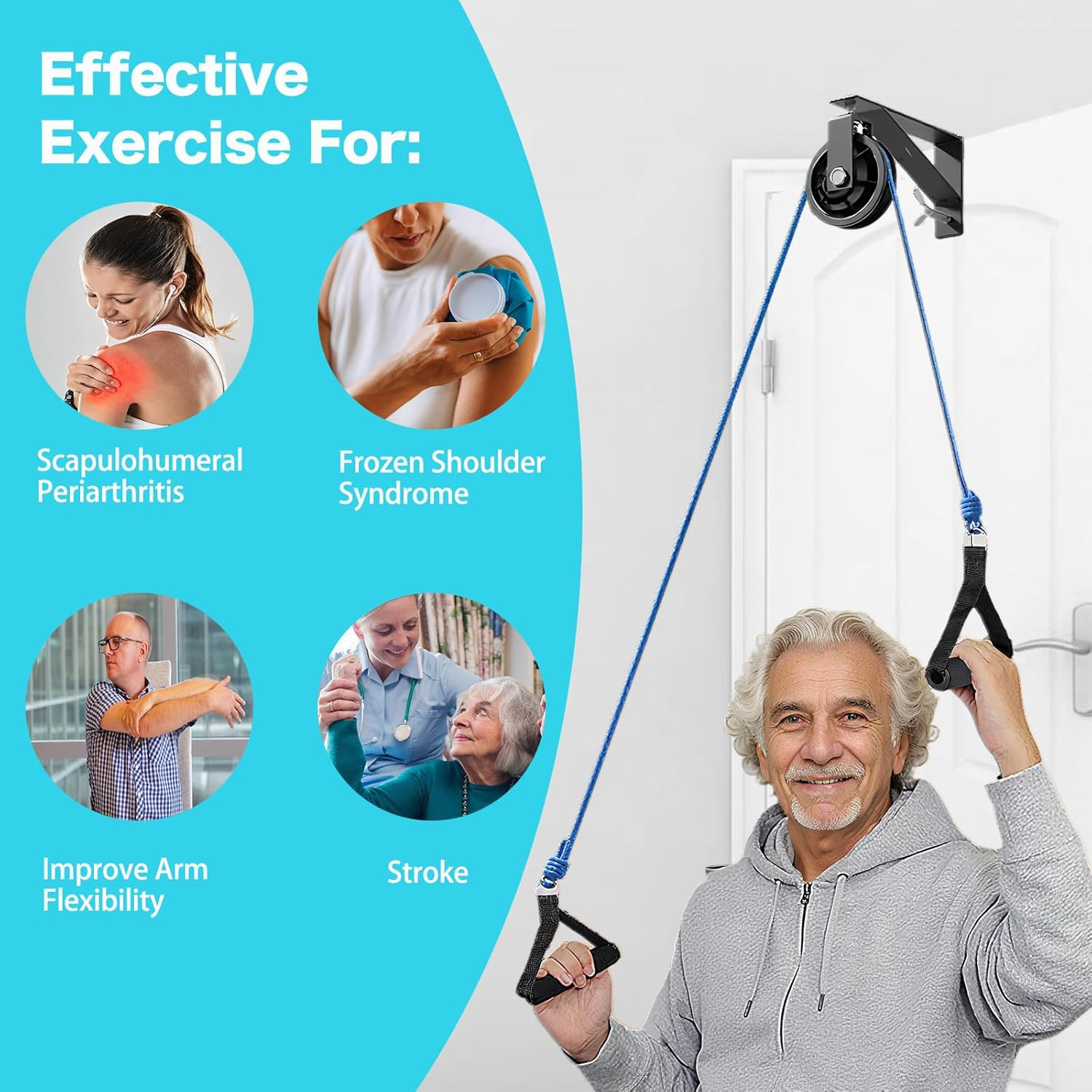 Shoulder Pulley for Physical Therapy & Rehab, over the Door Pulley System with M