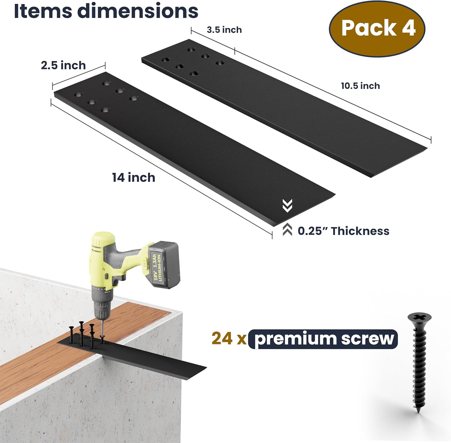 14″ Countertop Support Brackets (4PCS), Steel Knee Wall Support | Heavy Duty, 3/