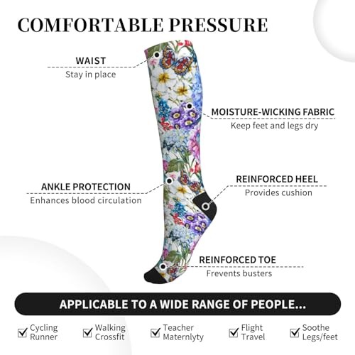 Compression Socks Women And Men For Nurses One Size Watercolor Floral Pattern