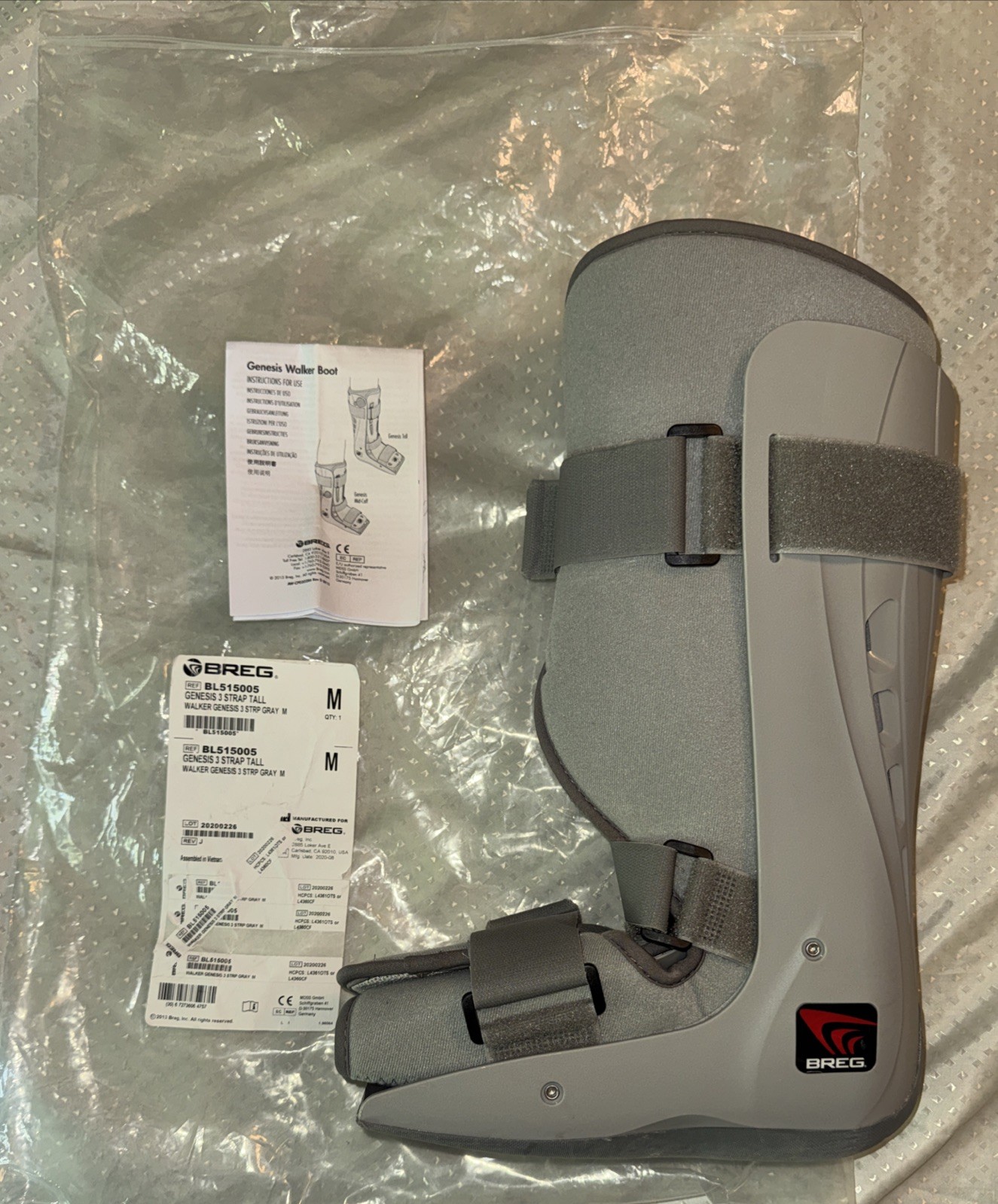 Breg Genesis 3 Strap Gray Tall Walking Boot Orthopedic Walker Boot Size M #302