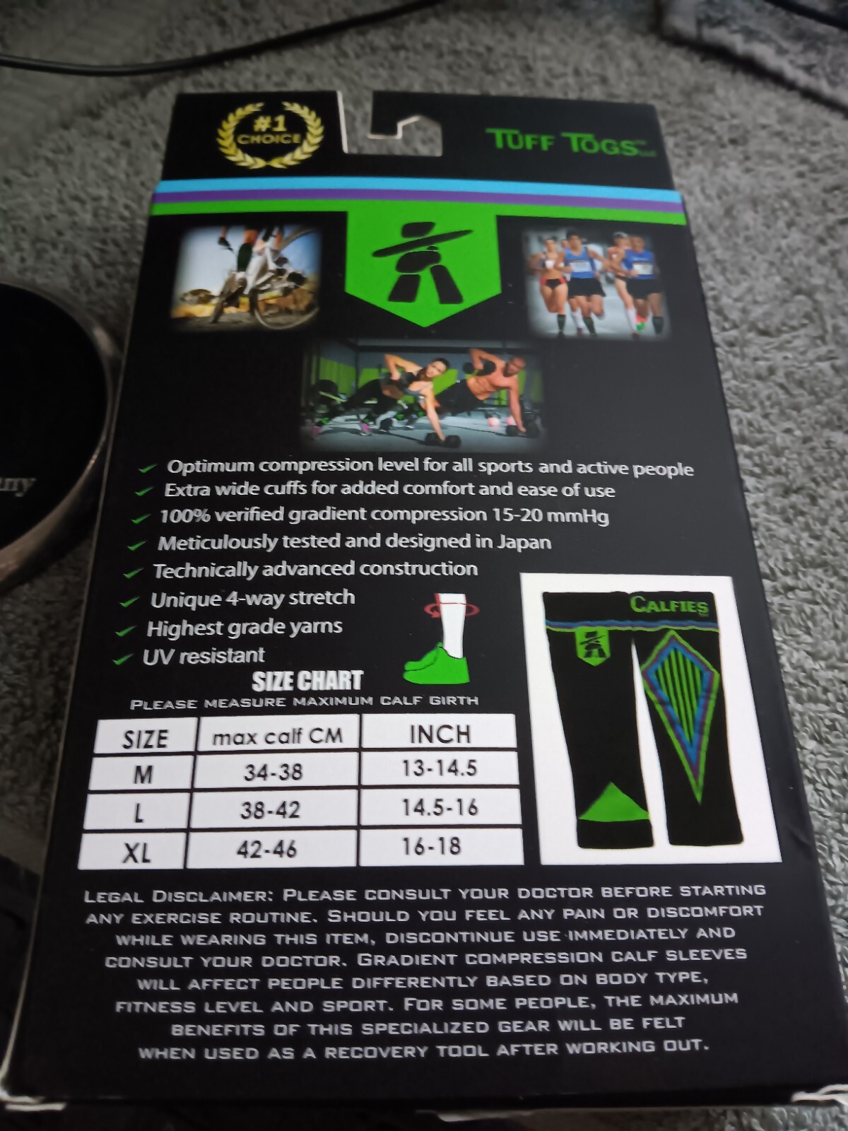 2PCS Tuff Togs Calf compression sleeve women men(footless)-Black-XXL-Unisex-NIB!