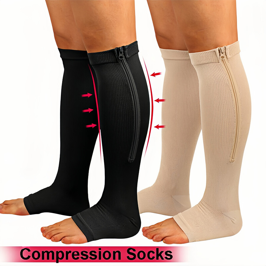 3 PAIRS 30mmhg open Toe Compression Zipper Socks Calf Support Stocking Women Men