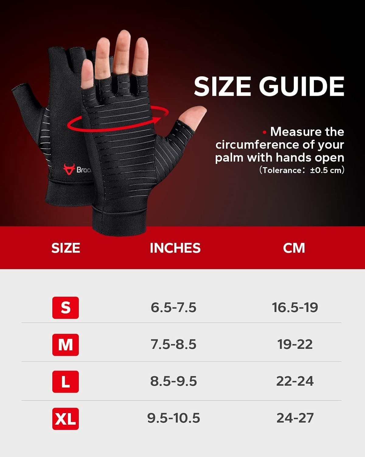Arthritis Gloves 1 Pair, Copper Infused Fingerless Compression Gloves, RSI an…