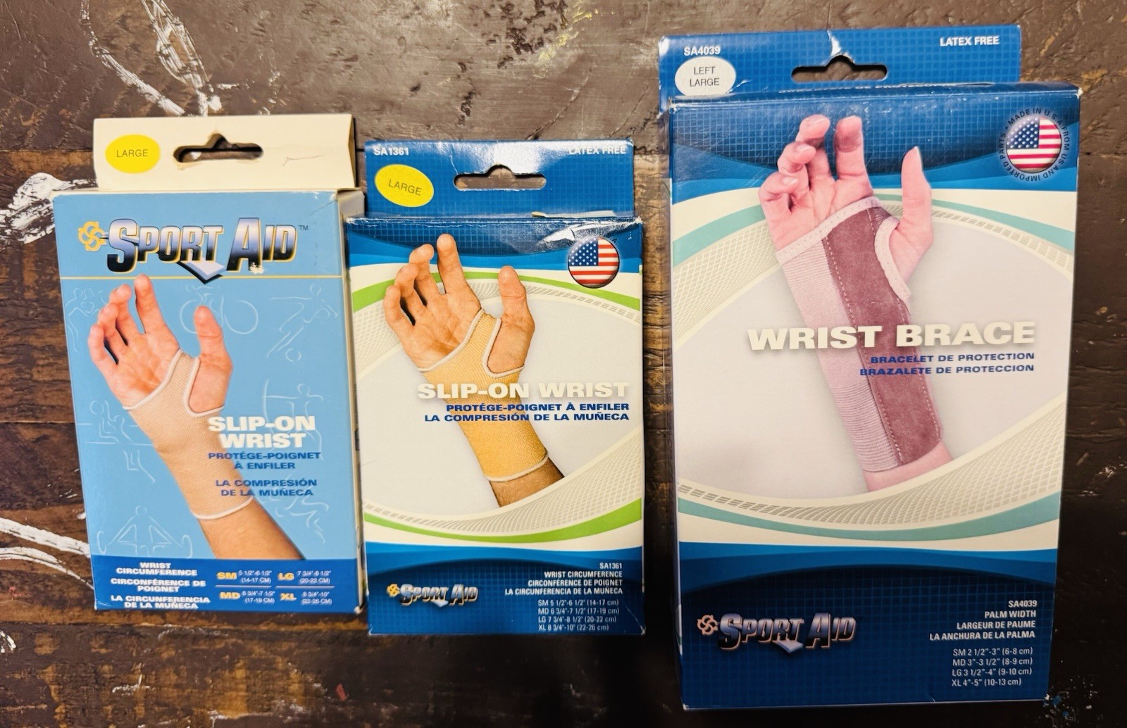 NIB Sport-Aid Slip On Wrist & Wrist Brace Size LARGE Lot Of 3