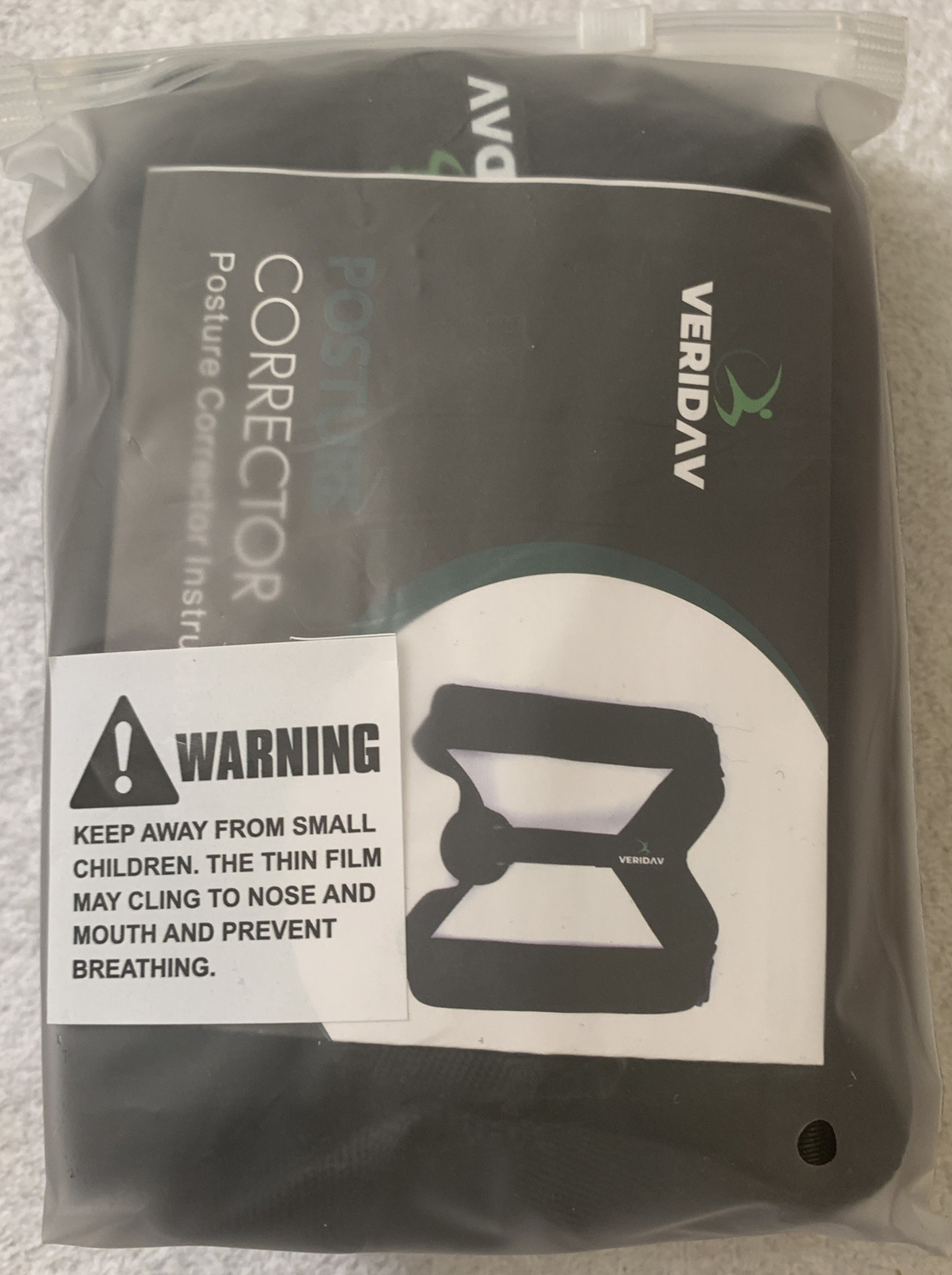 Veridav Posture Corrector Reduces Neck/Back Pain Unisex Black Fits 25”-48” Adjus