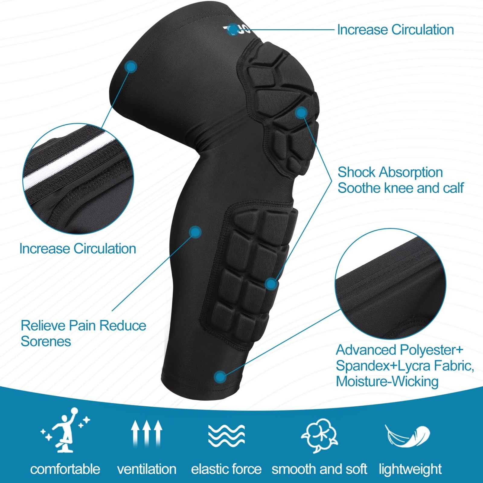 Padded Knee & Shin Guards Compression Sleeves for Football, Basketball, Soccer,