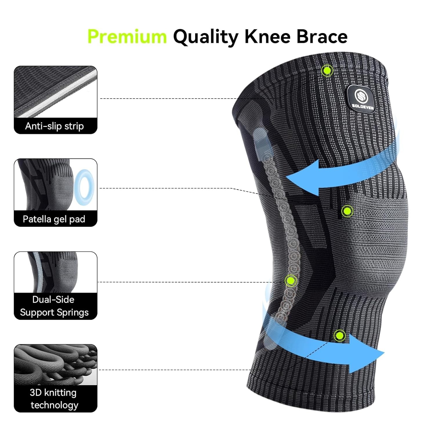 Compression Knee Sleeve with Patella Gel Pad & Side Stabilizers Knee Brace M/W