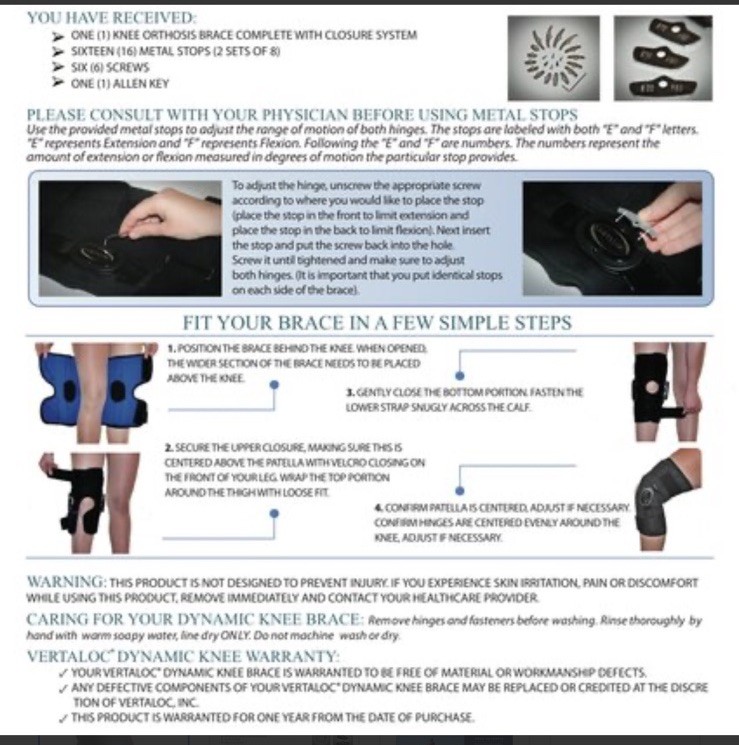 VertaLoc Dynamic Knee Brace Set Of 2 Size Large Model USD601DKB