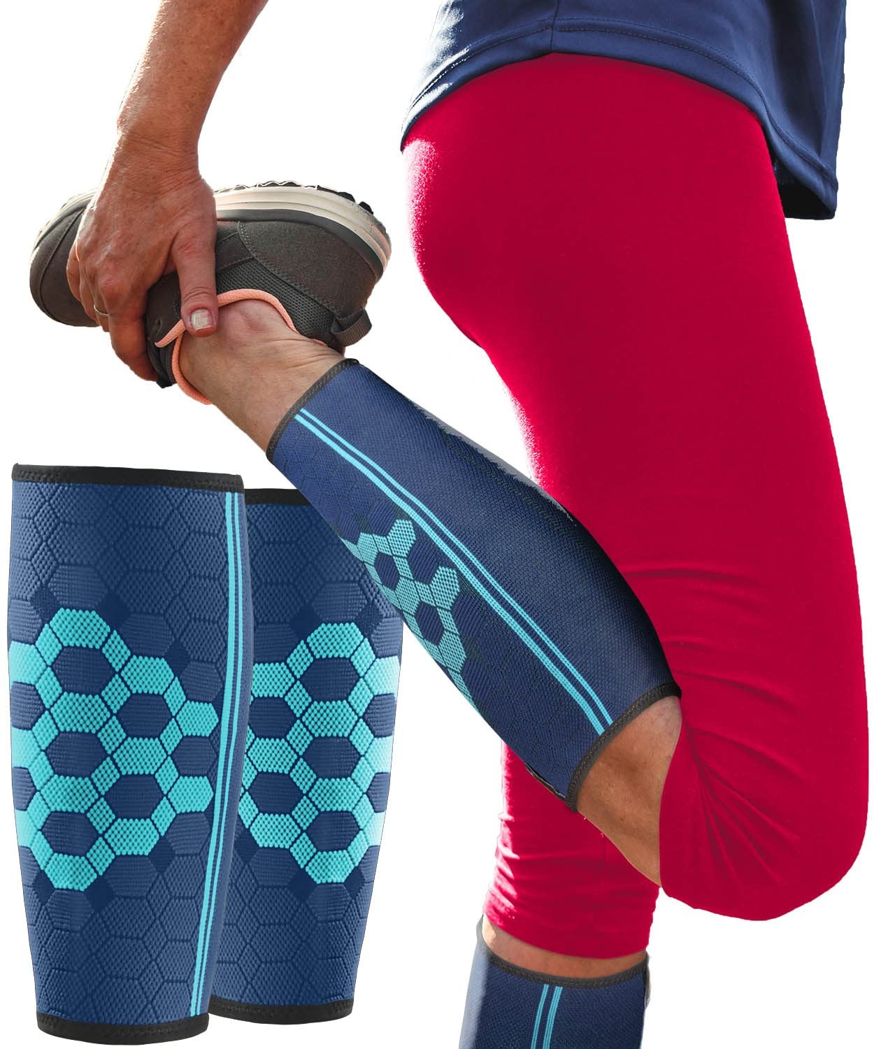 Sparthos Calf Compression Sleeves, Shin Splint Large (Pack of 2), Cobalt Blue