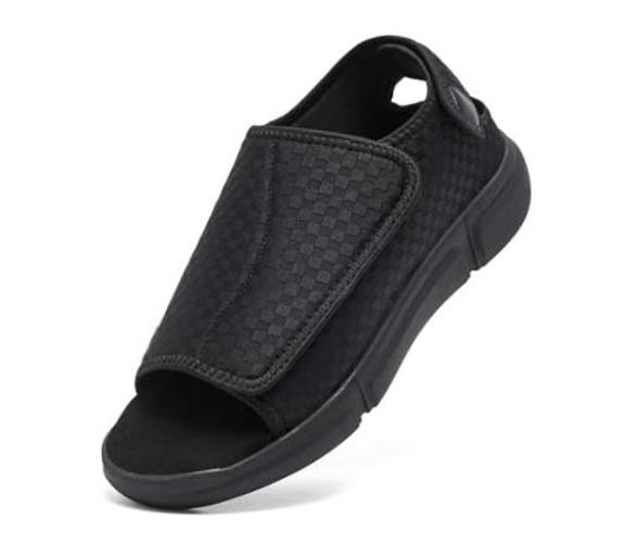 Men’s Open toe Diabetic Sandals Wide Width Adjustable Straps Arch 10 Wide Black