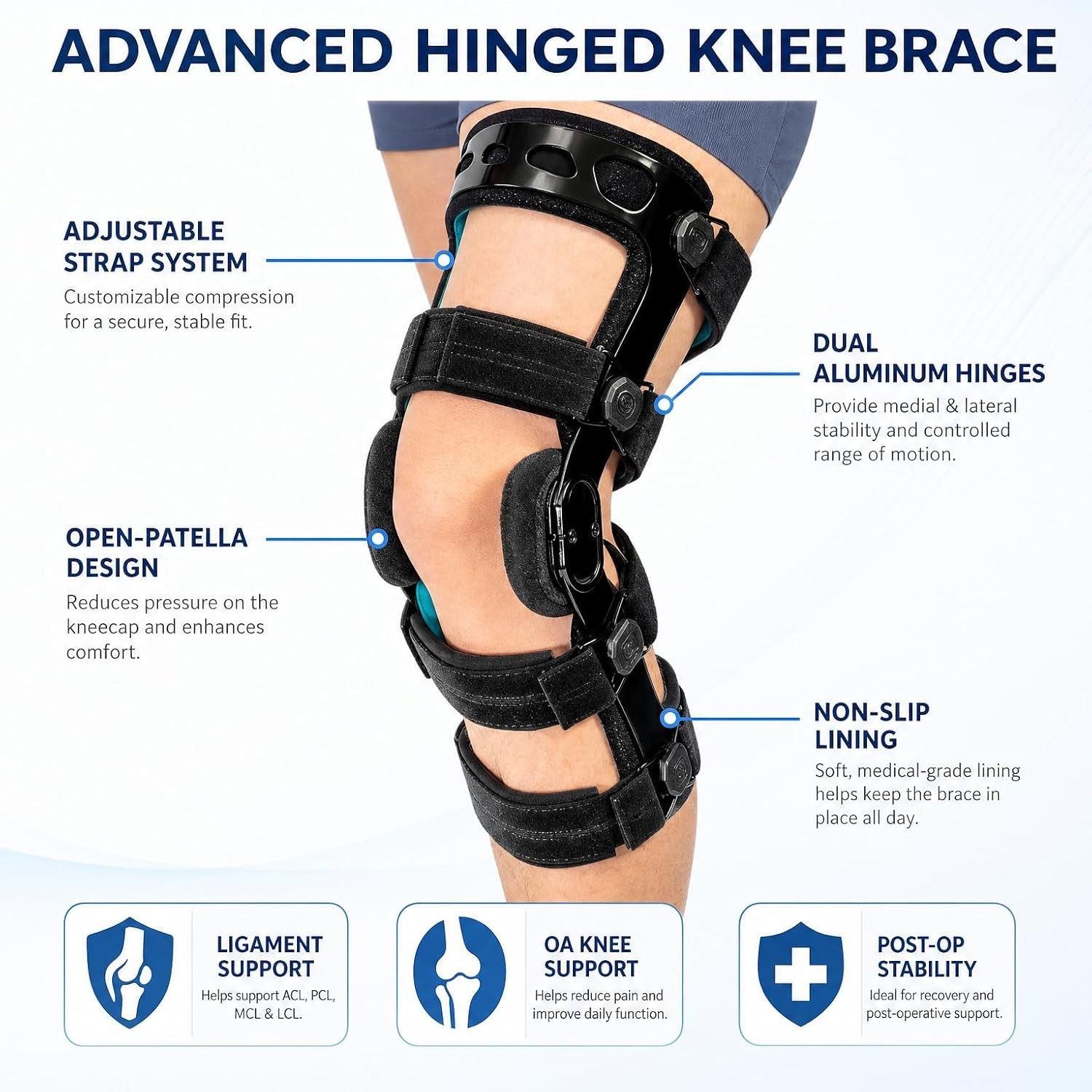 ROM Hinged Knee Brace Adjustable Support for ACL/MCL/PCL Injuries – Right Large