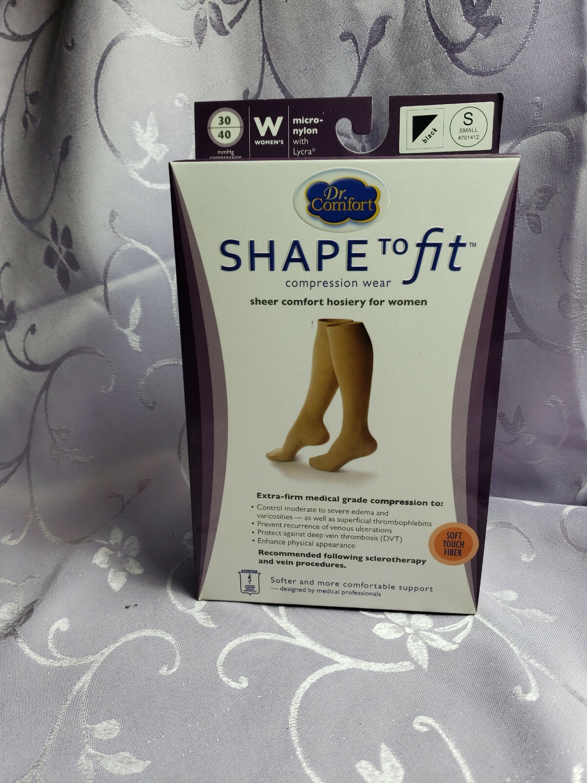 DR COMFORT Shape to Fit 30-40 Medical Compression Stocking S BLACK 4517