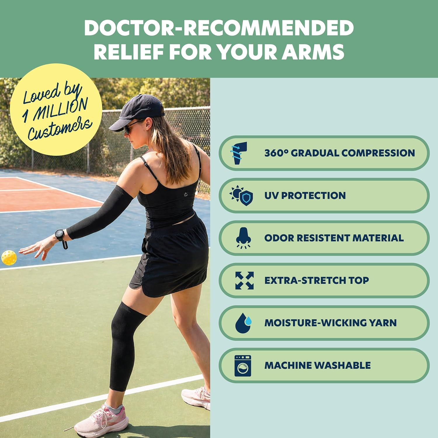 Full Arm Compression Sleeve, 10-20 Mmhg, Men & Women | Graduated Support, Breath