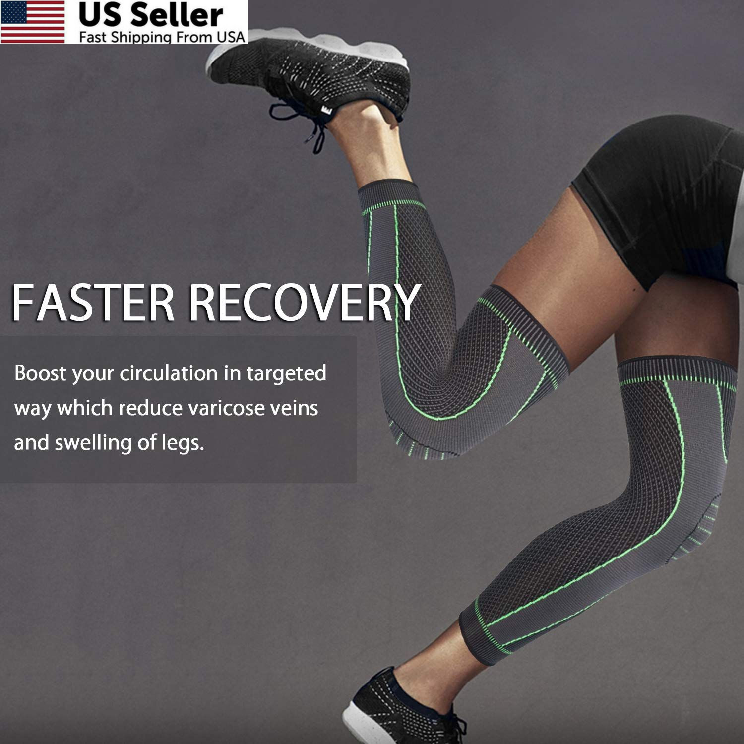 Full Leg Sleeves Long Compression Sleeve Knee Large (1 Pair), 01_Green