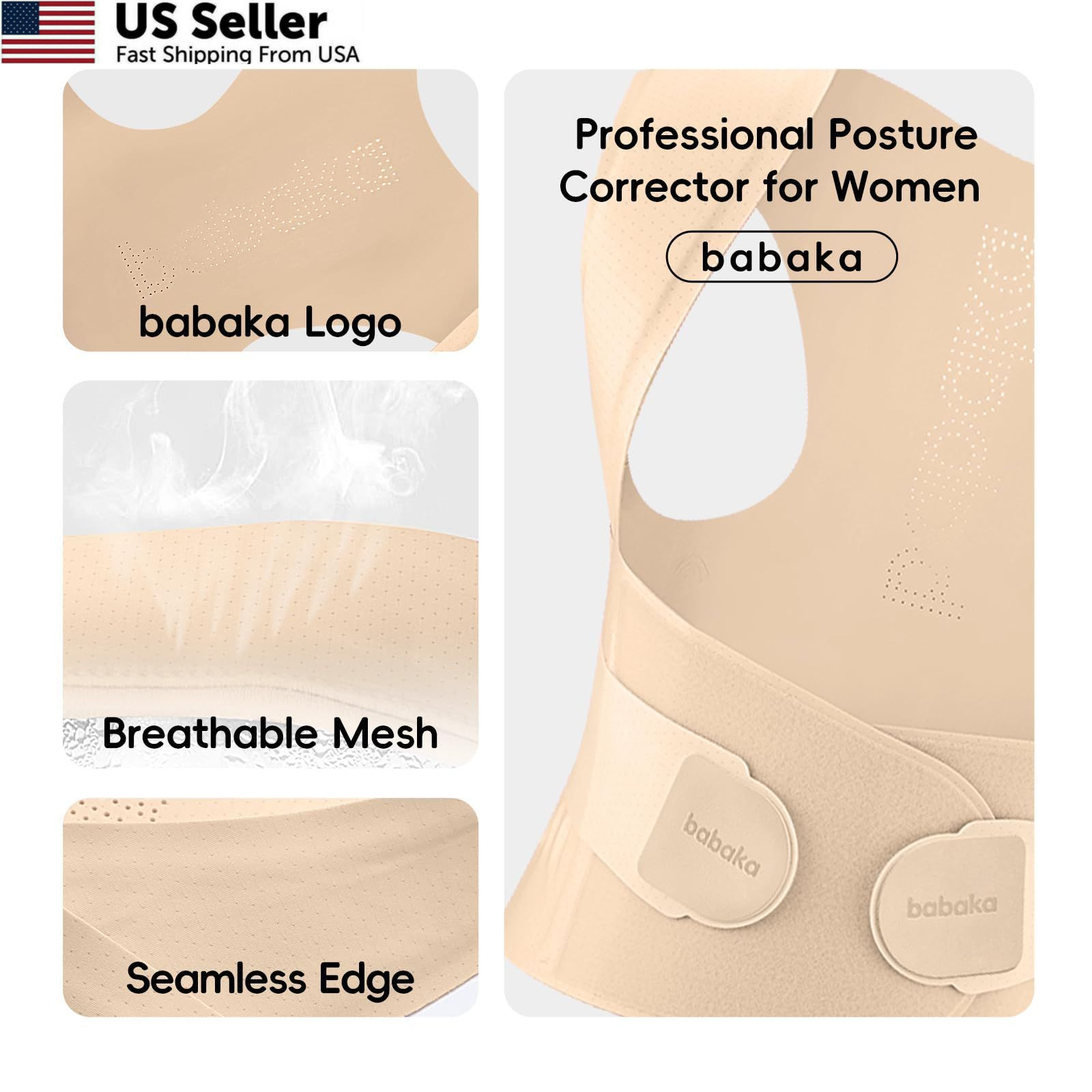 babaka Posture Corrector for Women, Invisible Lightweight Small, Beige