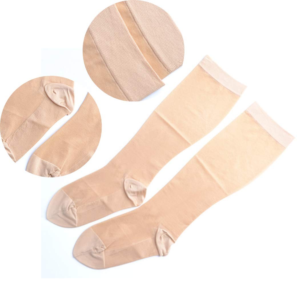 Sheer Compression Socks 15-20 mmHg Support Stockings Hose (Nude, L/XL)