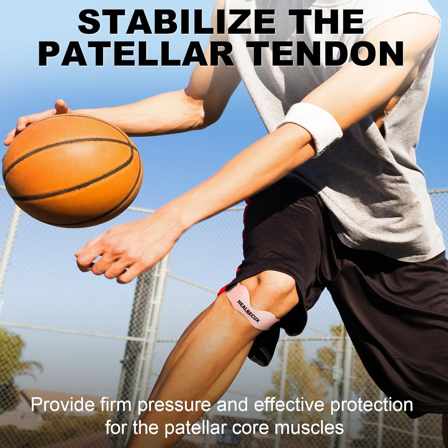 Silicone Patellar Tendon Support Strap, Adjustable Non-Slip Patella Band Stab…