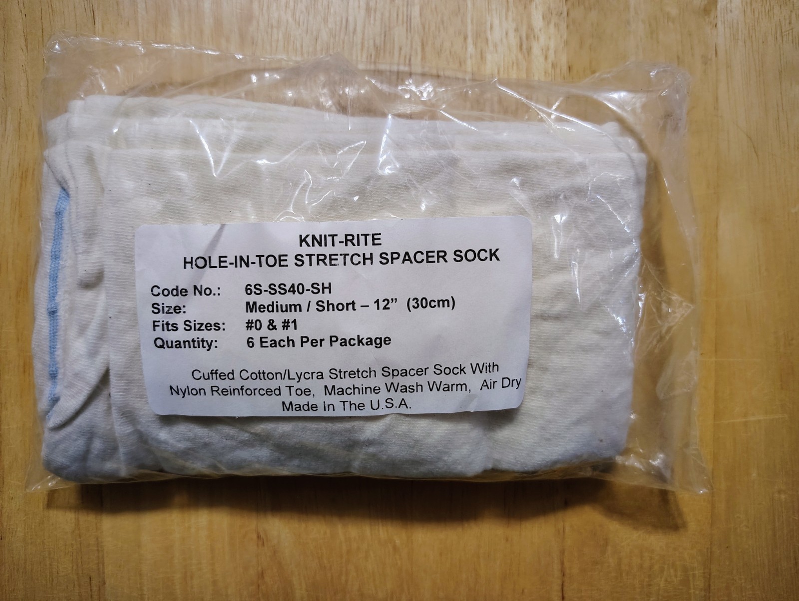 Knit-Rite Hole-in-Toe Stretch Spacer Sock; Medium/Short – 12″; 6S-SS40-SH – 6pk