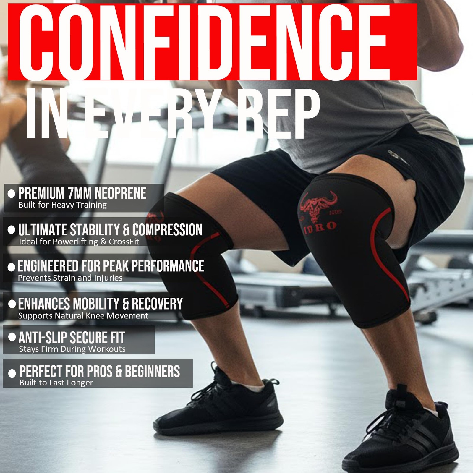 7MM Knee Sleeves Pair Compression Support for Weightlifting & Powerlifting Squat