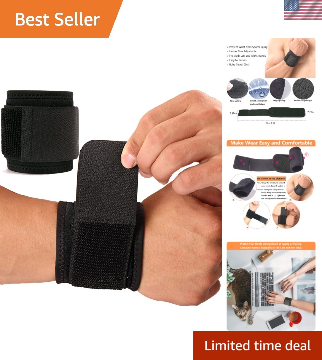 Breathable & Flexible Wrist Brace Set for Kids & Adults – 2 in Starry Sky Black