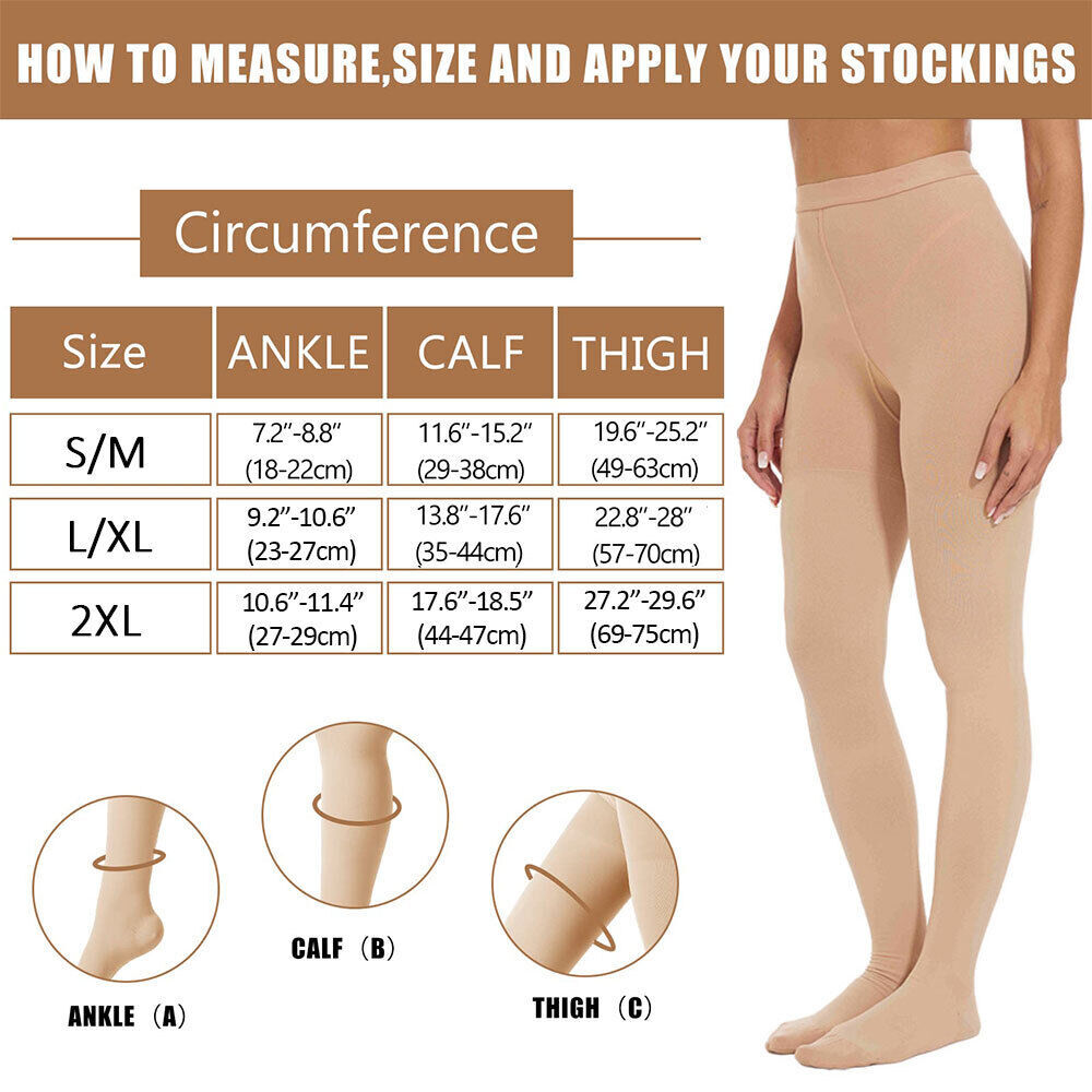 Opaque Compression Stockings Pantyhose 20-30 mmHg Closed To Socks