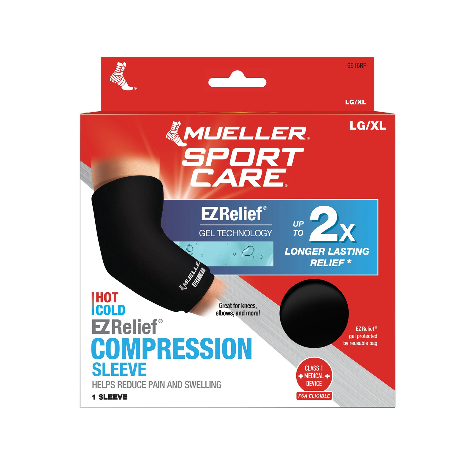2 pack) Mueller® EZ Relief™ Compression Sleeve, Slip On, Unisex, Large