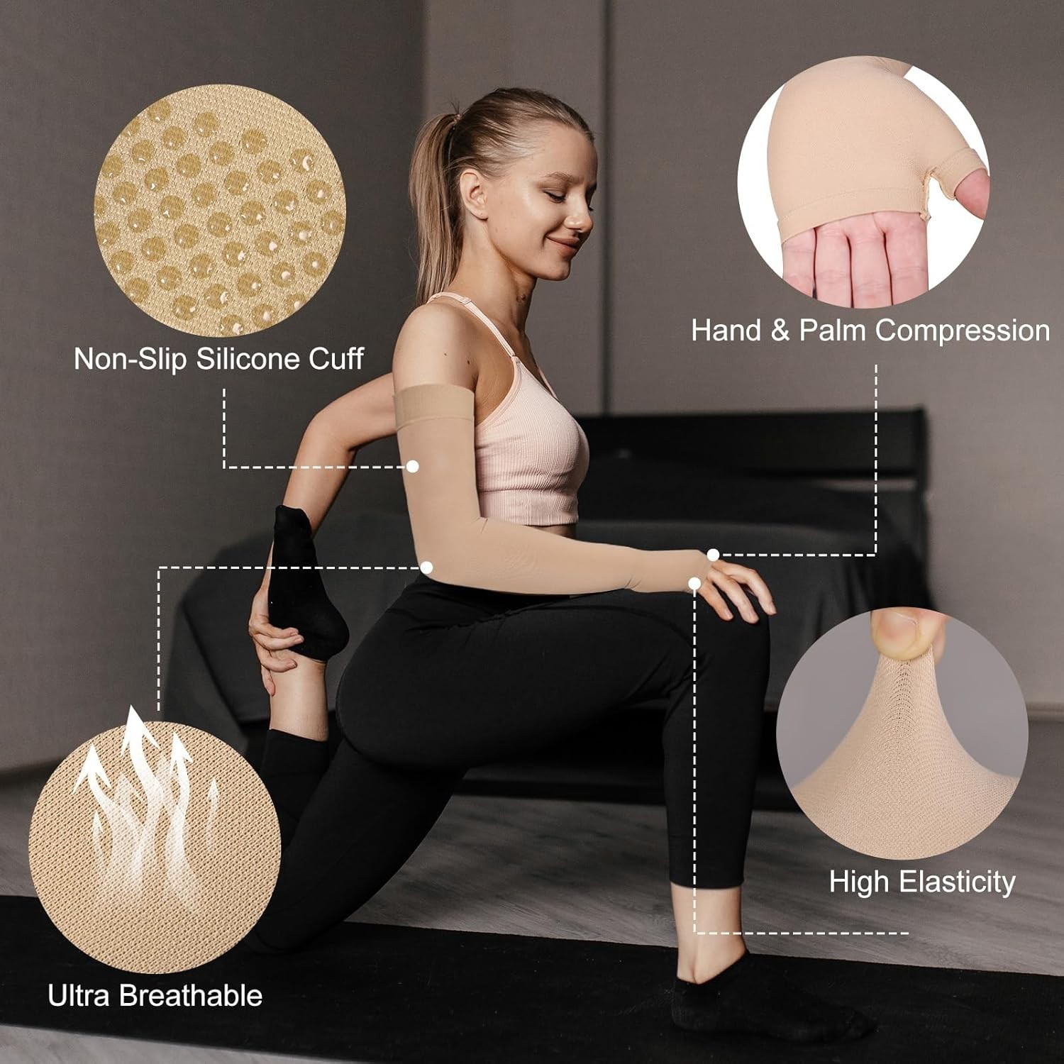 Breathable Lymphedema Support Arm Sleeve with Gauntlet – X-Large for Men & Women