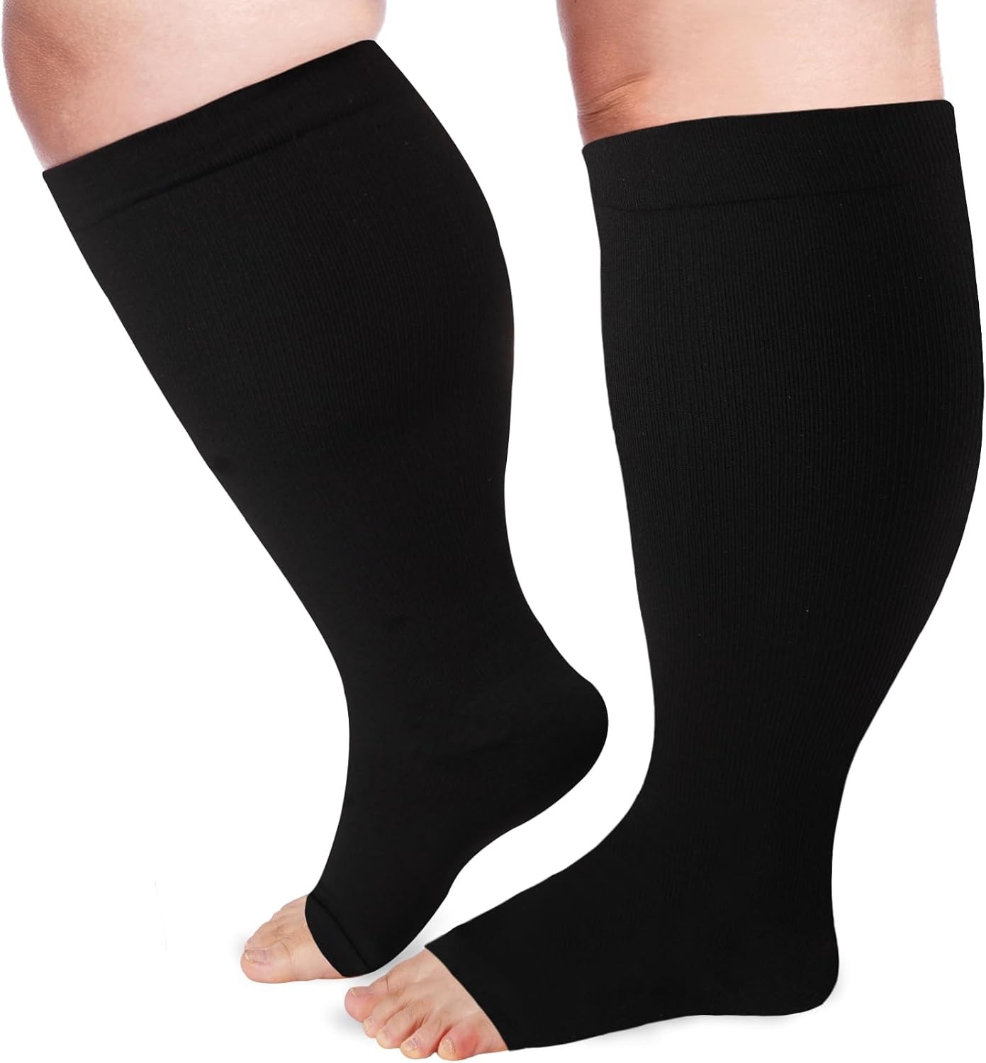 LOUSGUTA Open Toe Compression Socks 15-20 mmHg Wide Calf