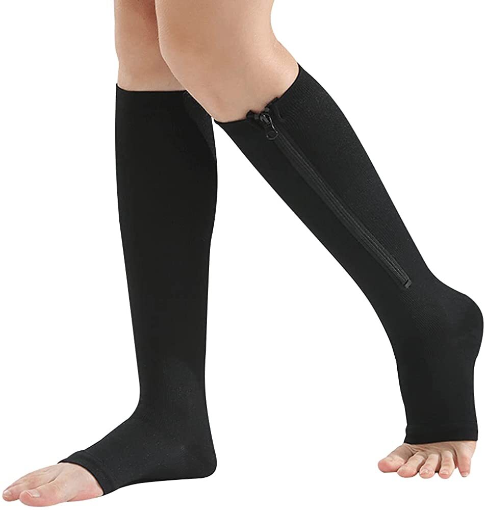 Zip Up Compression Socks with Zipper Supports Leg Knee Stockings Open Toe US