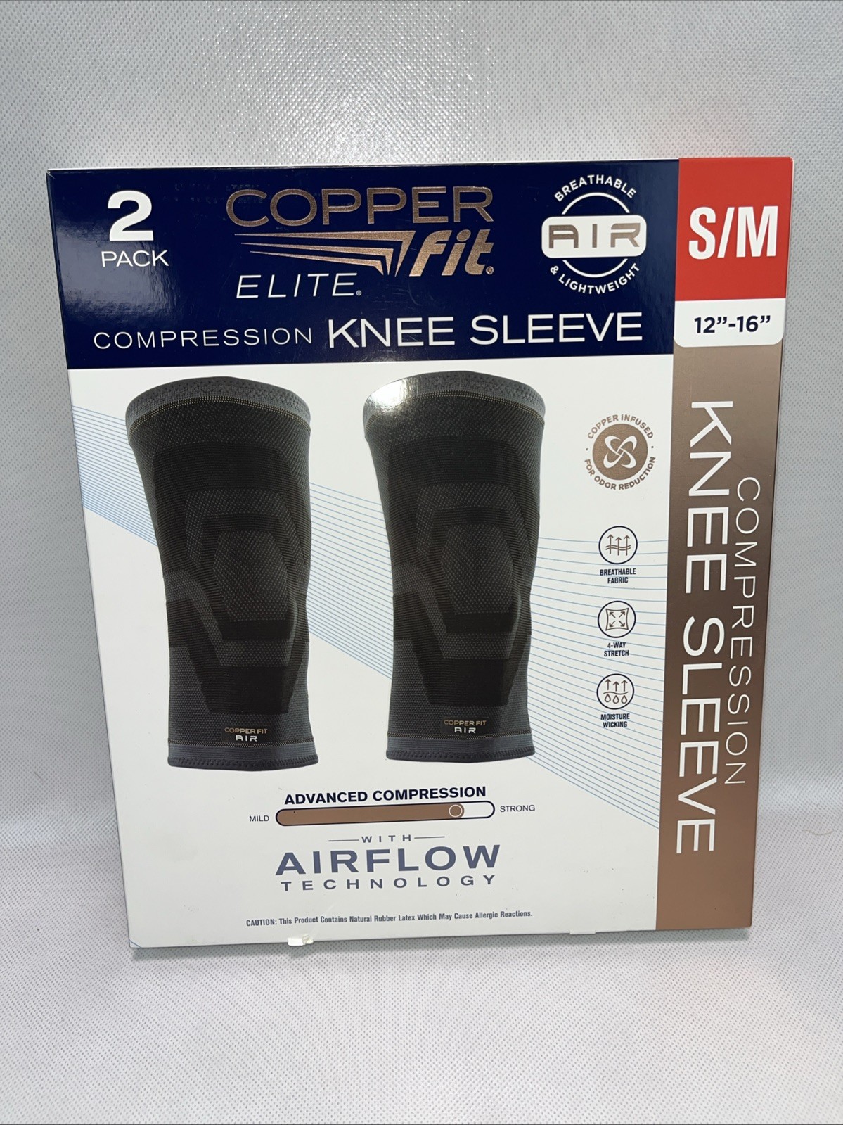 Elite Copper Fit Knee Compression Sleeve Flexible S/M 12″-16″, 2-PACK