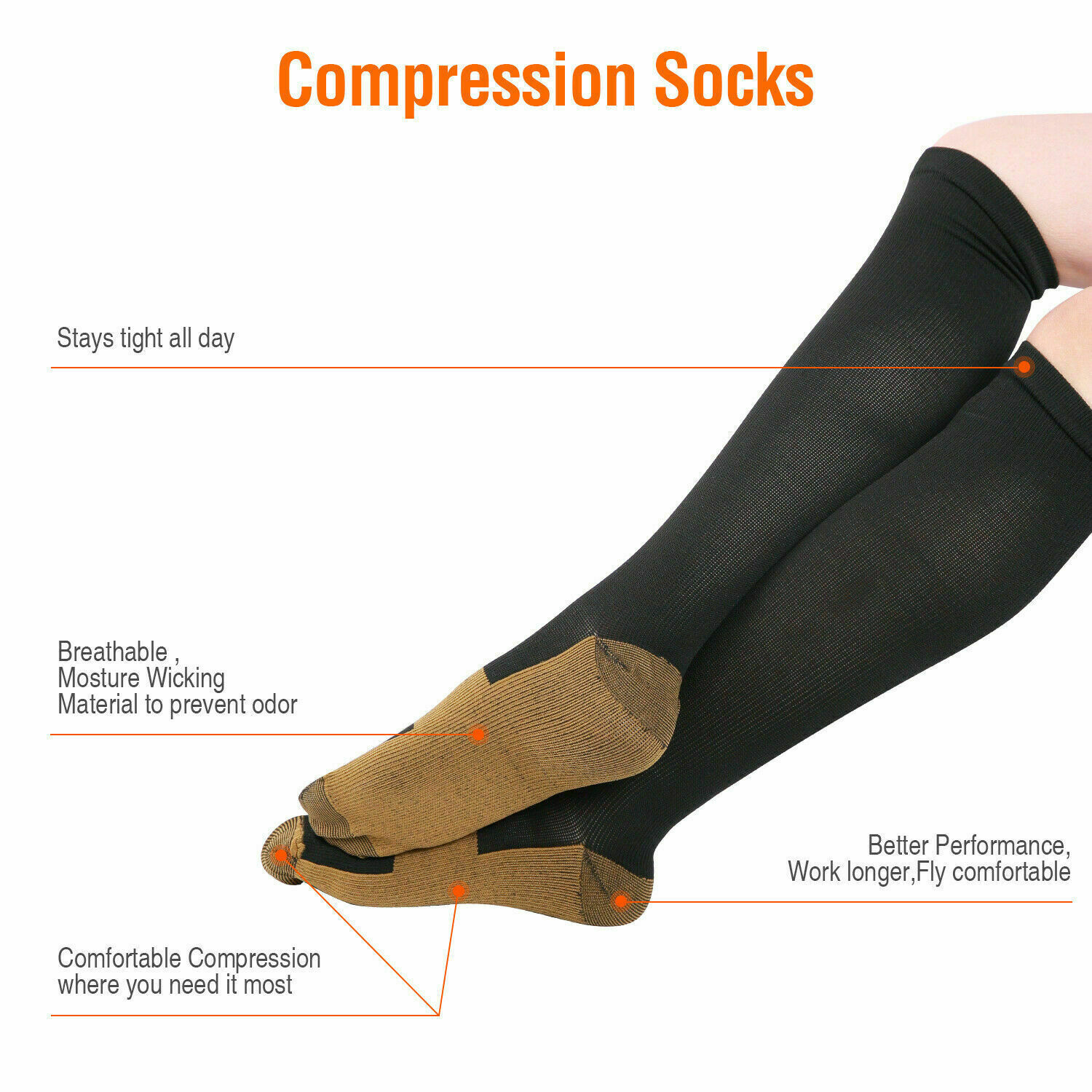 Copper Closed Toe Compression Socks Leg Calf Ankle Support Men Women S-XL
