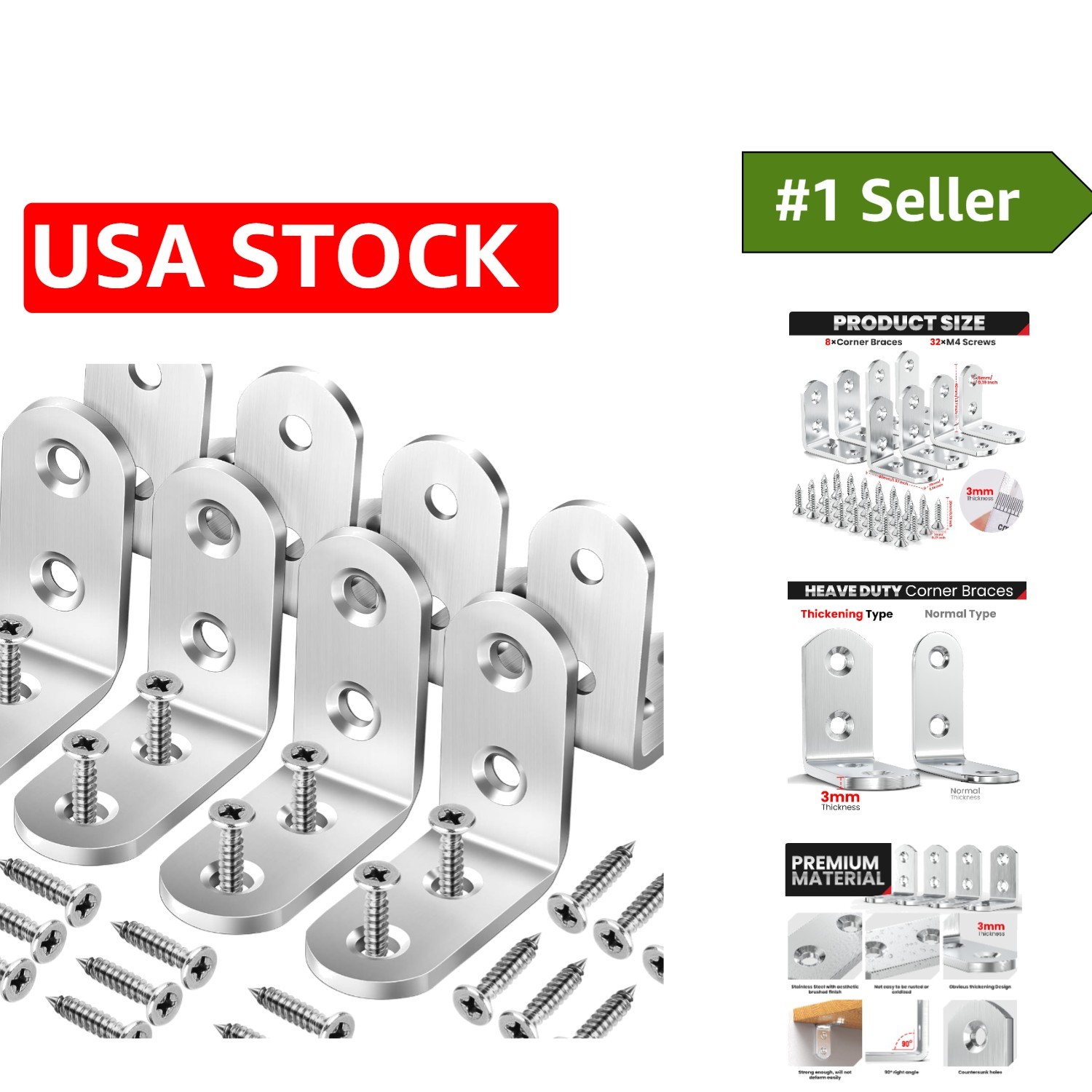 Durable 40x40mm Corner Brace Set – 8 Heavy Duty Brackets with Screws Included