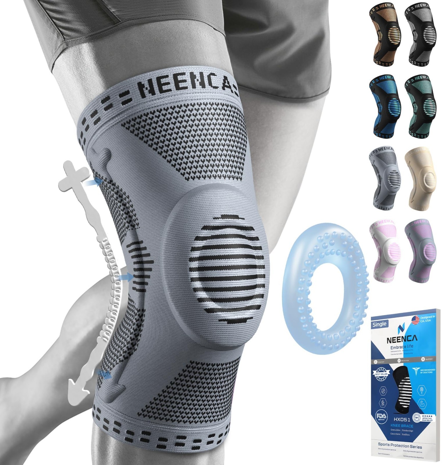 Knee Brace for Pain Relief, Medical Support with Patella Pad & Stabilizers, Comp